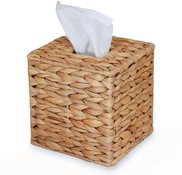 Main image of Water Hyacinth Handwoven Tissue Box Cover, Natural Handmade Wicker Napkin Box Holder, Handcrafted Square Facial Tissue, Rustic Decorative on Table and Bathroom, Office, Boho Decorative