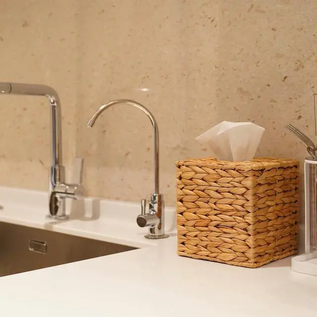 Alt view image 3 of 7 - Water Hyacinth Handwoven Tissue Box Cover, Natural Handmade Wicker Napkin Box Holder, Handcrafted Square Facial Tissue, Rustic Decorative on Table and Bathroom, Office, Boho Decorative
