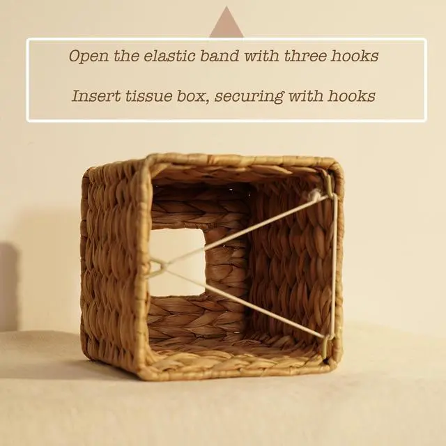 Alt view image 4 of 7 - Water Hyacinth Handwoven Tissue Box Cover, Natural Handmade Wicker Napkin Box Holder, Handcrafted Square Facial Tissue, Rustic Decorative on Table and Bathroom, Office, Boho Decorative