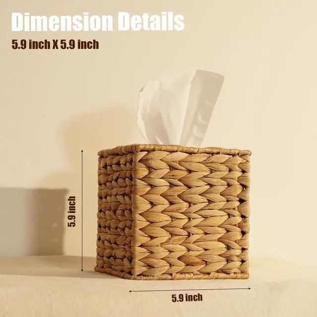 Alt view image 2 of 7 - Water Hyacinth Handwoven Tissue Box Cover, Natural Handmade Wicker Napkin Box Holder, Handcrafted Square Facial Tissue, Rustic Decorative on Table and Bathroom, Office, Boho Decorative