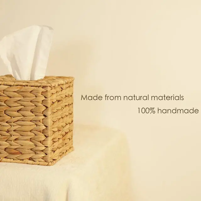 Alt view image 6 of 7 - Water Hyacinth Handwoven Tissue Box Cover, Natural Handmade Wicker Napkin Box Holder, Handcrafted Square Facial Tissue, Rustic Decorative on Table and Bathroom, Office, Boho Decorative