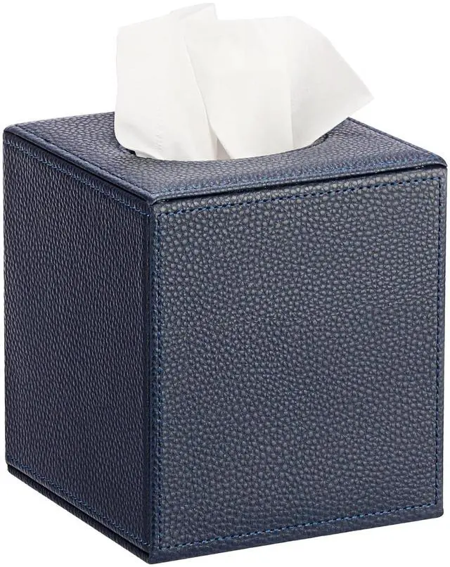 Main image of Tissue Box Cover Square,Magnetic Bottom PU Tissue Box Holder,Blue | Stylish Cube Leather Tissue Cover,Lychee Pattern, Decorative Tissue Box Covers for Living Room Bathroom Table Desk Office Car