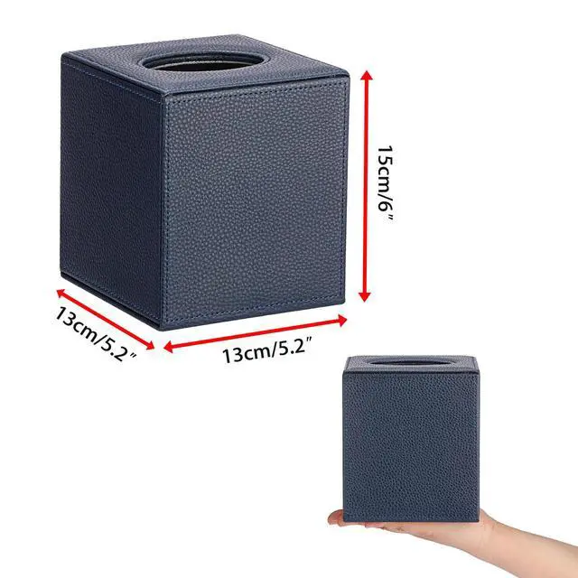 Alt view image 5 of 7 - Tissue Box Cover Square,Magnetic Bottom PU Tissue Box Holder,Blue | Stylish Cube Leather Tissue Cover,Lychee Pattern, Decorative Tissue Box Covers for Living Room Bathroom Table Desk Office Car