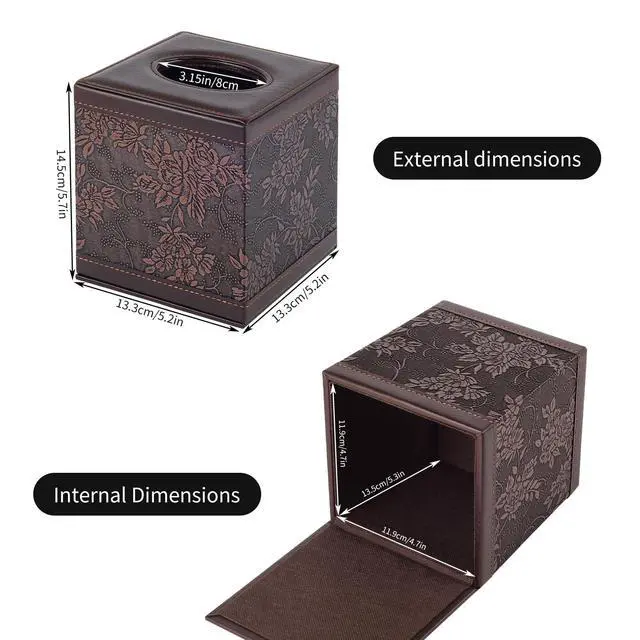 Alt view image 3 of 7 - Tissue Box Cover Square,Modern Leather Tissue Box Holder for Napkin Facial Paper Organizer Bottom with Magnet Reinforcement for Home/Hotel/Restaurant/Office/car/Living Room(Retro)