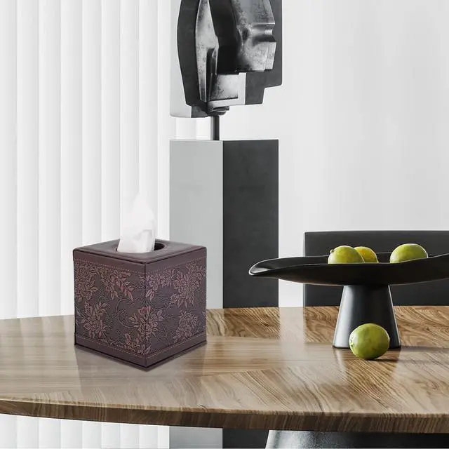 Alt view image 2 of 7 - Tissue Box Cover Square,Modern Leather Tissue Box Holder for Napkin Facial Paper Organizer Bottom with Magnet Reinforcement for Home/Hotel/Restaurant/Office/car/Living Room(Retro)