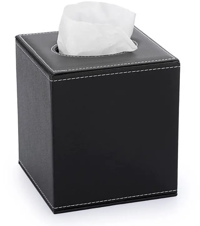 Main image of Square Tissue Box Cover,Magnetic Bottom PU Tissue Box Holder,Black | Elegant Cube Leather Tissue Box Covers,Decorative Tissue Box for Vanity Dresser Night Stand Table Countertop Office Car