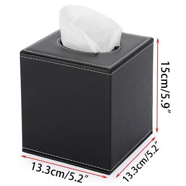 Alt view image 3 of 7 - Square Tissue Box Cover,Magnetic Bottom PU Tissue Box Holder,Black | Elegant Cube Leather Tissue Box Covers,Decorative Tissue Box for Vanity Dresser Night Stand Table Countertop Office Car
