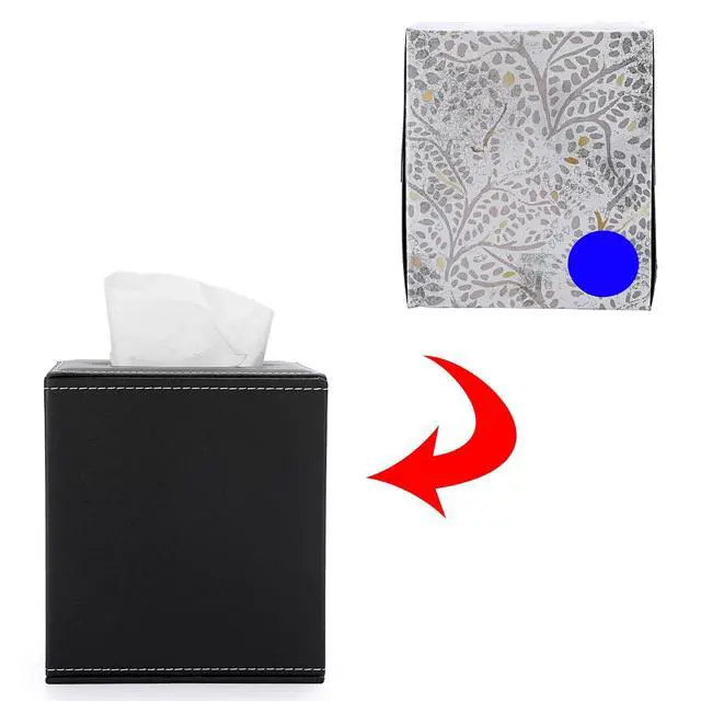 Alt view image 5 of 7 - Square Tissue Box Cover,Magnetic Bottom PU Tissue Box Holder,Black | Elegant Cube Leather Tissue Box Covers,Decorative Tissue Box for Vanity Dresser Night Stand Table Countertop Office Car