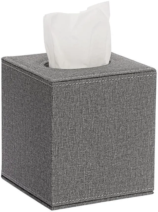 Main image of Square Linen Tissue Box Cover - Stylish Cube Tissue Box Holder with Magnetic Bottom, Decorative Tissue Box for Vanity Toilet Dresser Night Stand Table Countertop Home Office Car