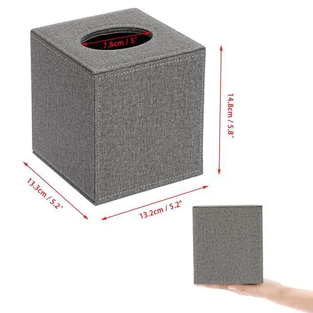 Alt view image 4 of 7 - Square Linen Tissue Box Cover - Stylish Cube Tissue Box Holder with Magnetic Bottom, Decorative Tissue Box for Vanity Toilet Dresser Night Stand Table Countertop Home Office Car