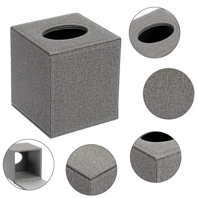 Alt view image 3 of 7 - Square Linen Tissue Box Cover - Stylish Cube Tissue Box Holder with Magnetic Bottom, Decorative Tissue Box for Vanity Toilet Dresser Night Stand Table Countertop Home Office Car