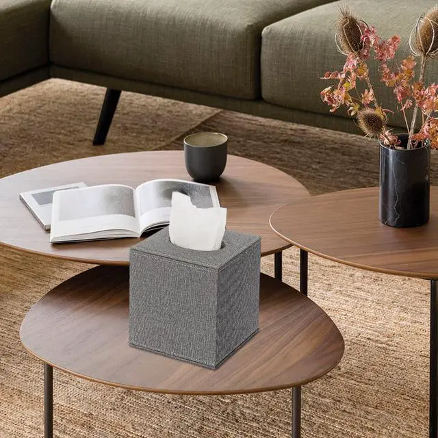 Alt view image 5 of 7 - Square Linen Tissue Box Cover - Stylish Cube Tissue Box Holder with Magnetic Bottom, Decorative Tissue Box for Vanity Toilet Dresser Night Stand Table Countertop Home Office Car