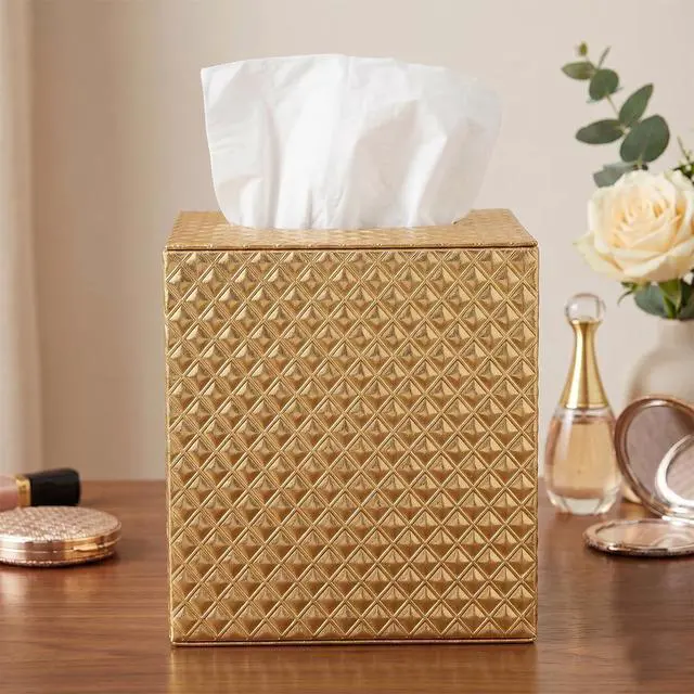 Alt view image 2 of 7 - Gold Tissue Box Cover,Tissue Box Cover Square,Gold Tissue Box Holders,Tissue Holder for Bathroom Accessories,Bathroom Tissue Holders
