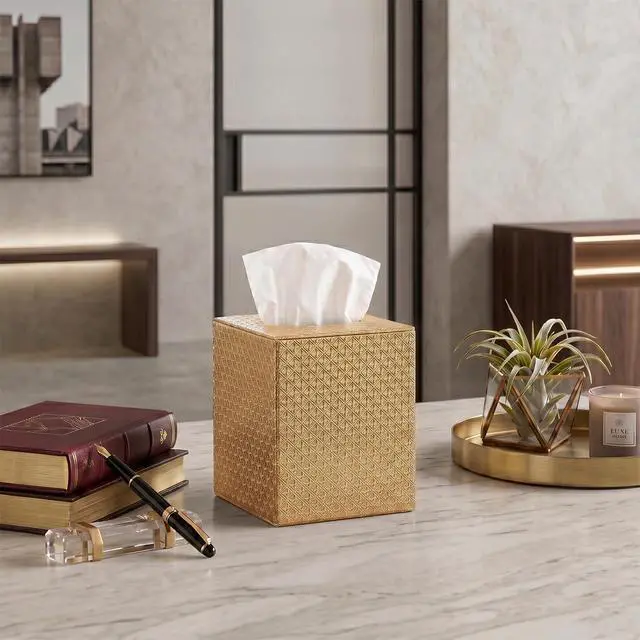 Alt view image 4 of 7 - Gold Tissue Box Cover,Tissue Box Cover Square,Gold Tissue Box Holders,Tissue Holder for Bathroom Accessories,Bathroom Tissue Holders