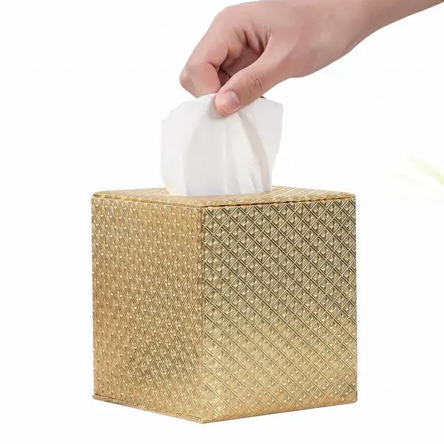 Alt view image 7 of 7 - Gold Tissue Box Cover,Tissue Box Cover Square,Gold Tissue Box Holders,Tissue Holder for Bathroom Accessories,Bathroom Tissue Holders