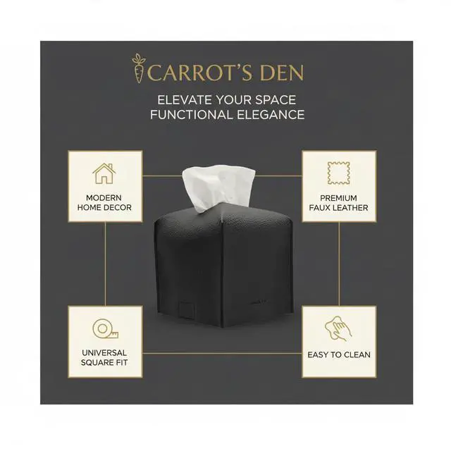 Alt view image 2 of 6 - CPU Leather Tissue Box Cover Holder, Bathroom Decor, Black | Faux leather square holder fits standard facial tissue boxes. Decorative aesthetic accent for office desk, guest bedroom.