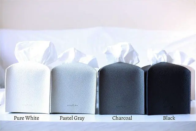 Alt view image 4 of 6 - CPU Leather Tissue Box Cover Holder, Bathroom Decor, Black | Faux leather square holder fits standard facial tissue boxes. Decorative aesthetic accent for office desk, guest bedroom.