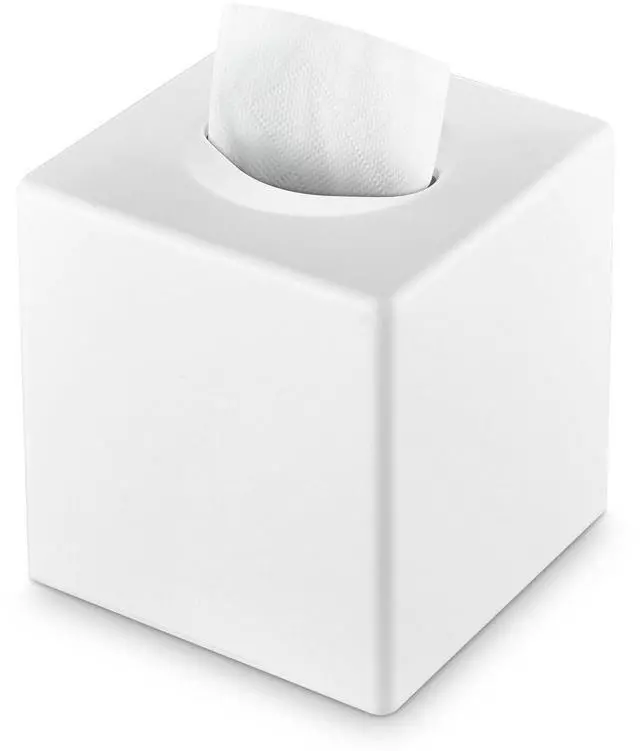 Main image of Tissue Box Cover, Modern Decorative Square Facial Storage Tissue Box Holder, Home Accessories for Bathroom Vanity Countertops, Dressers, Night Stand, Parlors and Office - White