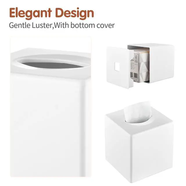 Alt view image 5 of 7 - Tissue Box Cover, Modern Decorative Square Facial Storage Tissue Box Holder, Home Accessories for Bathroom Vanity Countertops, Dressers, Night Stand, Parlors and Office - White