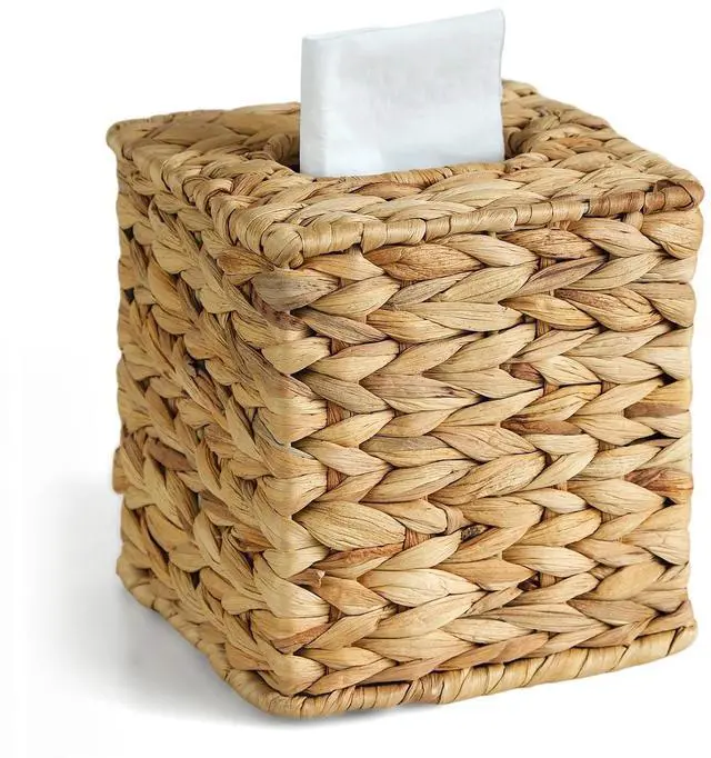Main image of Wicker Tissue Box Cover, Rattan Tissue Box Holder Square | Boho Decorative Woven Water Hyacinth Cube Tissue Holders for Bathroom Living Room Kitchen