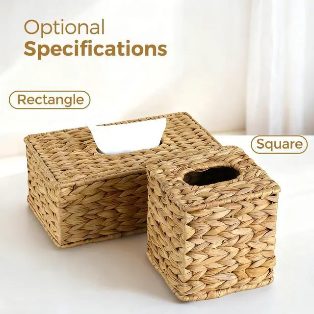 Alt view image 3 of 7 - Wicker Tissue Box Cover, Rattan Tissue Box Holder Square | Boho Decorative Woven Water Hyacinth Cube Tissue Holders for Bathroom Living Room Kitchen