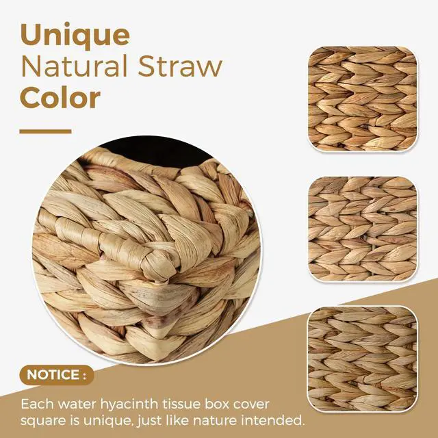 Alt view image 6 of 7 - Wicker Tissue Box Cover, Rattan Tissue Box Holder Square | Boho Decorative Woven Water Hyacinth Cube Tissue Holders for Bathroom Living Room Kitchen
