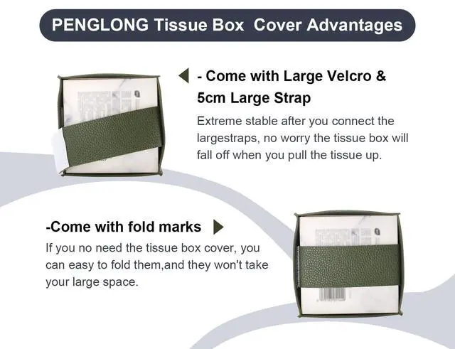 Alt view image 2 of 6 - Tissue Box Cover 5X5X5'' PU Leather Tissue Holder Square Tissue Cube Box Organizer for Bathroom Vanity Countertop, Car, Night Stands, Office, Home, Kitchen (1Pack, Dark Green)