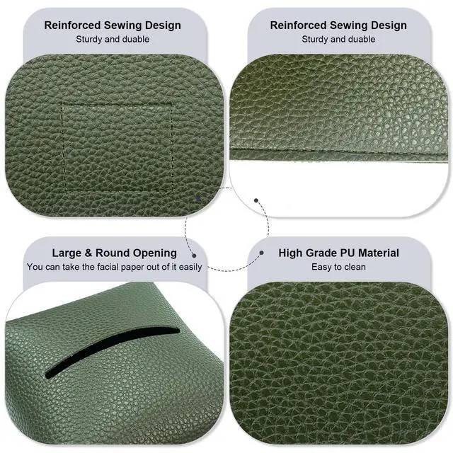 Alt view image 3 of 6 - Tissue Box Cover 5X5X5'' PU Leather Tissue Holder Square Tissue Cube Box Organizer for Bathroom Vanity Countertop, Car, Night Stands, Office, Home, Kitchen (1Pack, Dark Green)