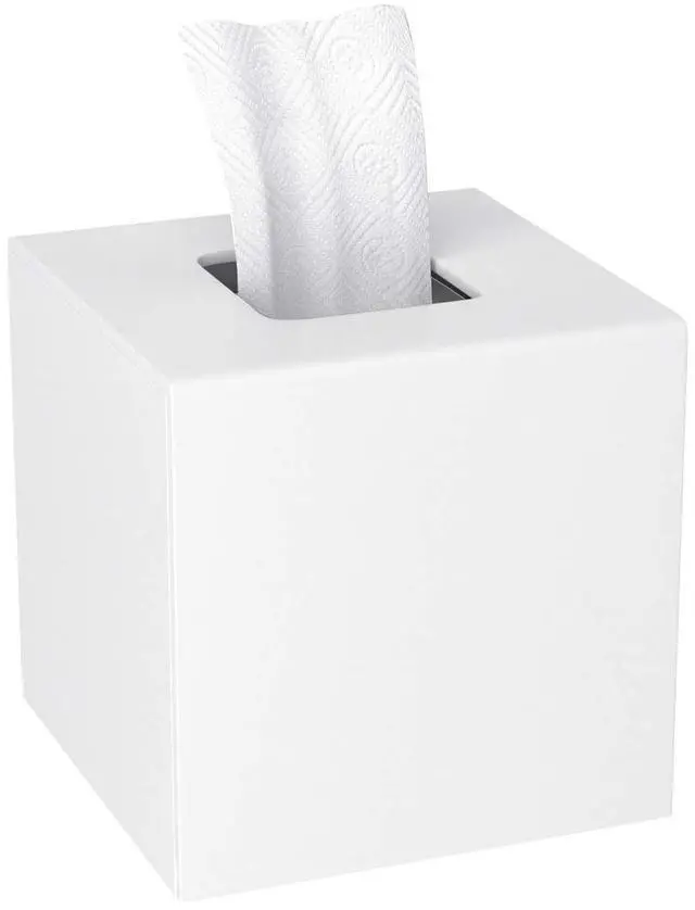 Main image of Acrylic Tissue Box Cover Decorative Square Tissue Holder Napkin Dispensert for Bathroom-White | Bottom Magnet Closure Home Office Restaurant Vanity Desk TableTop