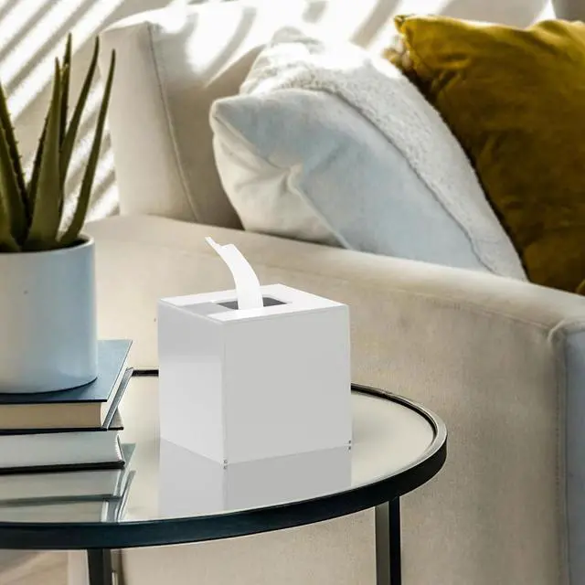 Alt view image 2 of 6 - Acrylic Tissue Box Cover Decorative Square Tissue Holder Napkin Dispensert for Bathroom-White | Bottom Magnet Closure Home Office Restaurant Vanity Desk TableTop