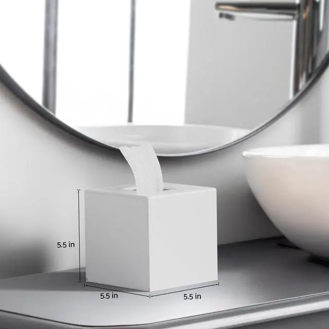 Alt view image 3 of 6 - Acrylic Tissue Box Cover Decorative Square Tissue Holder Napkin Dispensert for Bathroom-White | Bottom Magnet Closure Home Office Restaurant Vanity Desk TableTop