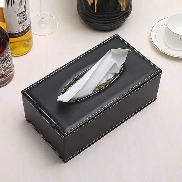 Alt view image 2 of 7 - High-end Fashion PU Leather Tissue Box Holder Black with lid, Rectangular Napkin Facial Tissues Holder Dispenser,Home Office Car Tissue Box Cover Decorative Container with Magnetic Bottom (Black)
