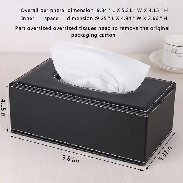 Alt view image 3 of 7 - High-end Fashion PU Leather Tissue Box Holder Black with lid, Rectangular Napkin Facial Tissues Holder Dispenser,Home Office Car Tissue Box Cover Decorative Container with Magnetic Bottom (Black)