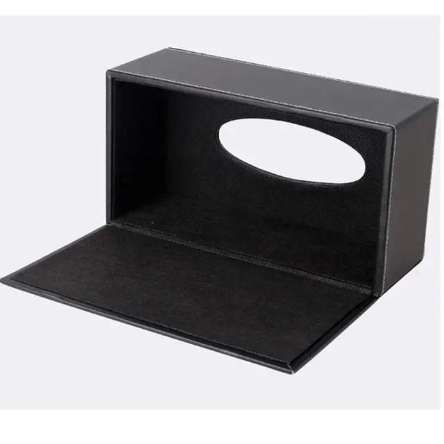 Alt view image 5 of 7 - High-end Fashion PU Leather Tissue Box Holder Black with lid, Rectangular Napkin Facial Tissues Holder Dispenser,Home Office Car Tissue Box Cover Decorative Container with Magnetic Bottom (Black)