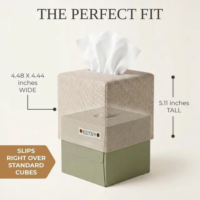 Alt view image 7 of 7 - Stylish Tissue Box Cover - Beige Linen Holder for Square Tissue Boxes | Instantly Conceals the Ugly Cardboard for a Clean Look - The Perfect Cube for Any Bathroom or Home