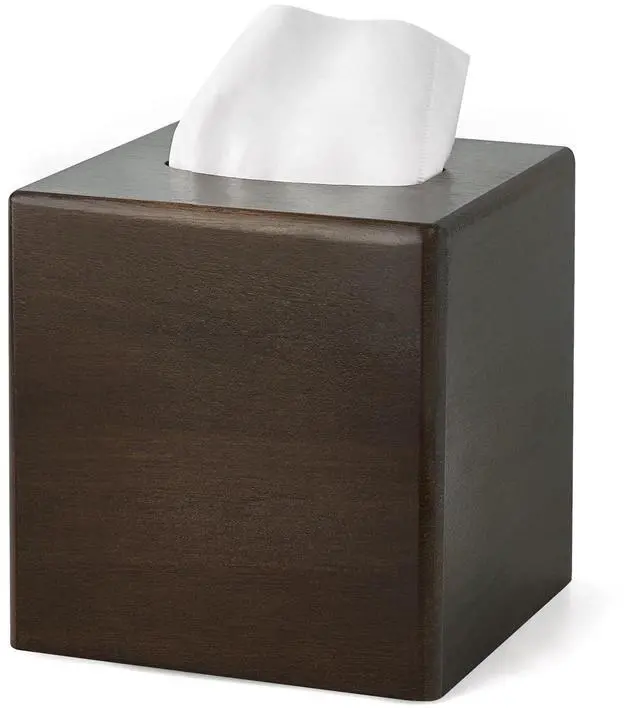 Main image of Tissue Box Cover Square, Rustic Wood Open-Bottom Holder, Dark Brown | Decorative Tissue Holder, Modern Farmhouse Decor, Desk Organizer, Bedroom Guest Room Bathroom living Room Office Dorm