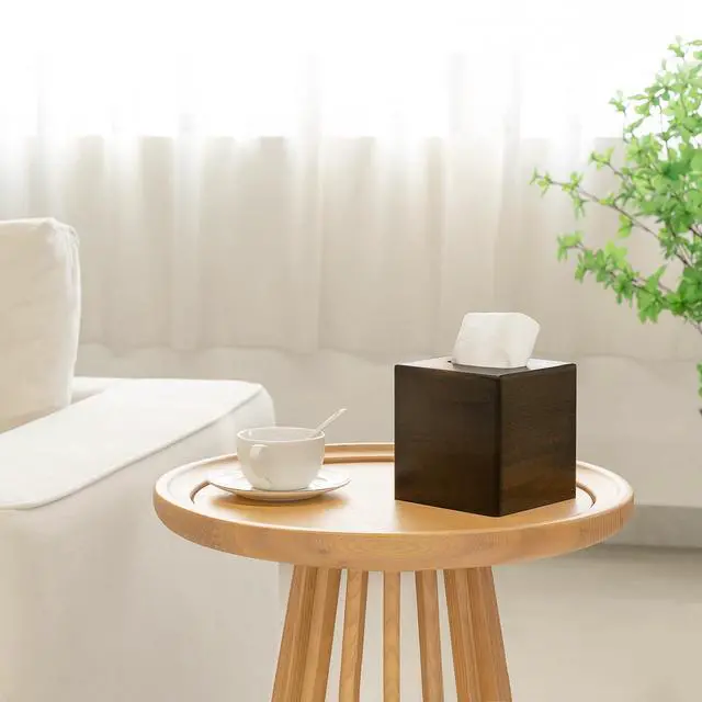 Alt view image 2 of 6 - Tissue Box Cover Square, Rustic Wood Open-Bottom Holder, Dark Brown | Decorative Tissue Holder, Modern Farmhouse Decor, Desk Organizer, Bedroom Guest Room Bathroom living Room Office Dorm