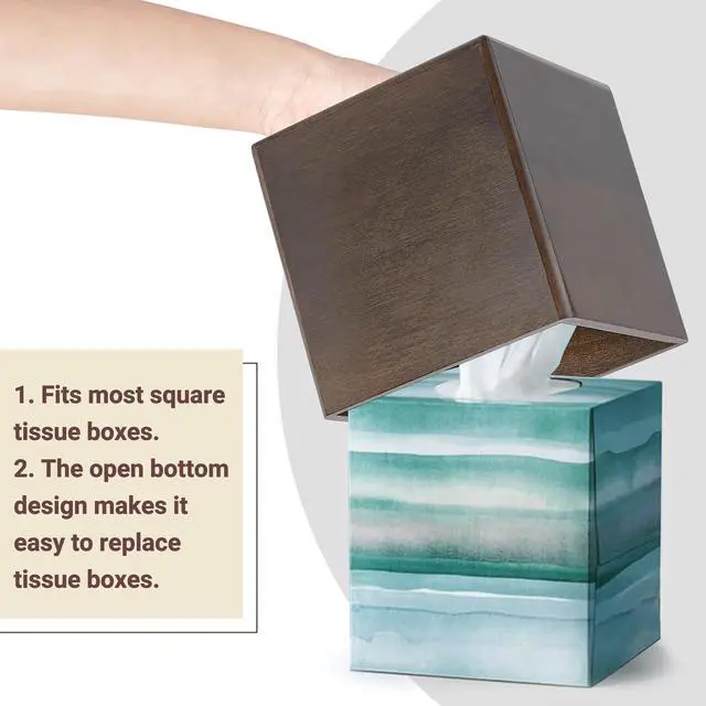 Alt view image 5 of 6 - Tissue Box Cover Square, Rustic Wood Open-Bottom Holder, Dark Brown | Decorative Tissue Holder, Modern Farmhouse Decor, Desk Organizer, Bedroom Guest Room Bathroom living Room Office Dorm