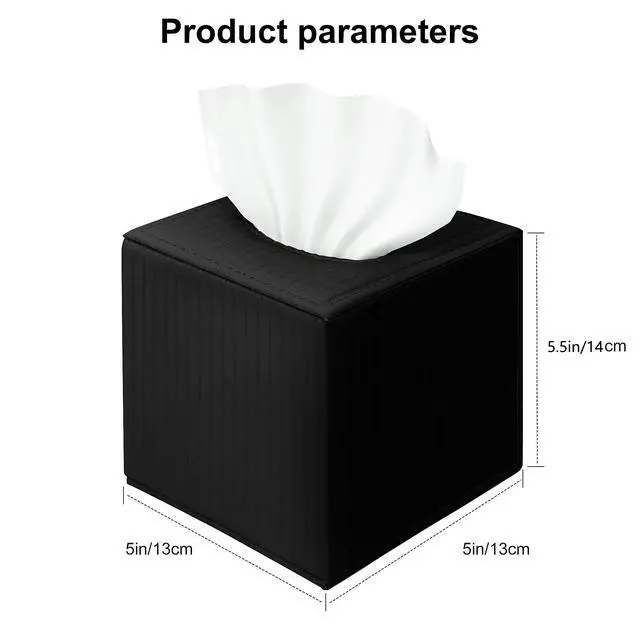 Alt view image 2 of 7 - Black Square PU Leather Tissue Box Cover with Magnetic Bottom Stylish Cube Holder for Napkins, Decorative for Bathroom, Living Room, Office, Car, Nightstand