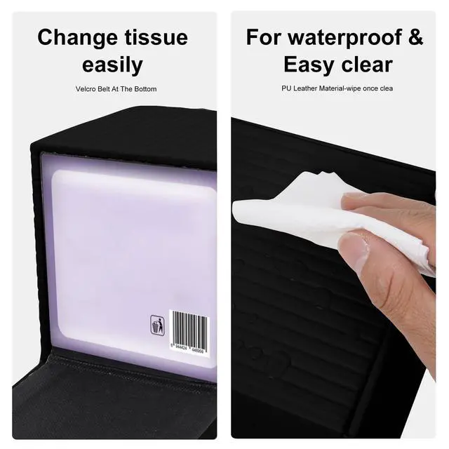 Alt view image 3 of 7 - Black Square PU Leather Tissue Box Cover with Magnetic Bottom Stylish Cube Holder for Napkins, Decorative for Bathroom, Living Room, Office, Car, Nightstand