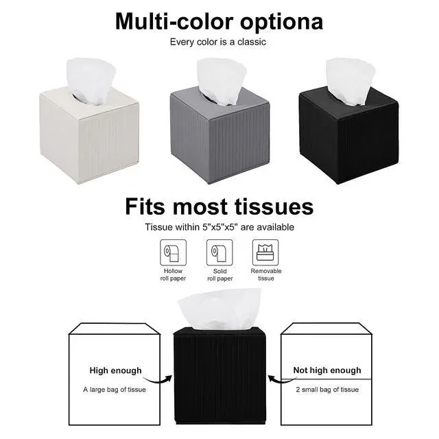 Alt view image 4 of 7 - Black Square PU Leather Tissue Box Cover with Magnetic Bottom Stylish Cube Holder for Napkins, Decorative for Bathroom, Living Room, Office, Car, Nightstand