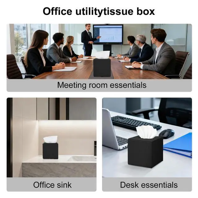 Alt view image 5 of 7 - Black Square PU Leather Tissue Box Cover with Magnetic Bottom Stylish Cube Holder for Napkins, Decorative for Bathroom, Living Room, Office, Car, Nightstand