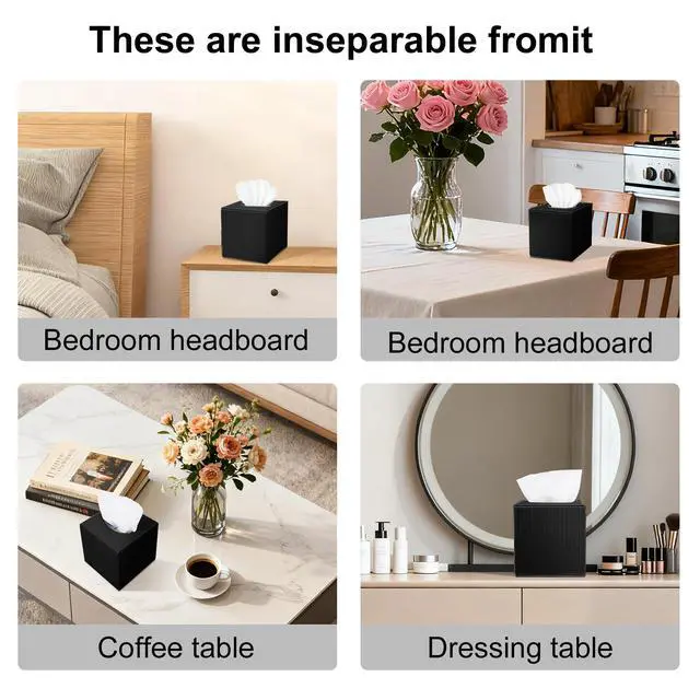 Alt view image 6 of 7 - Black Square PU Leather Tissue Box Cover with Magnetic Bottom Stylish Cube Holder for Napkins, Decorative for Bathroom, Living Room, Office, Car, Nightstand