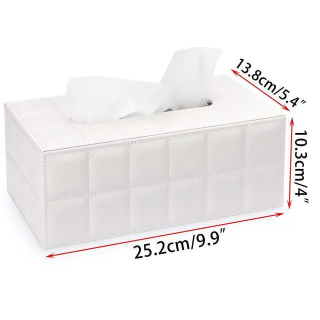 Alt view image 3 of 7 - Tissue Box Cover Rectangle,Magnetic Bottom,PU Tissue Box Holder,M | Stylish Tissue Box Cover Rectangular ,Decorative Tissue Cover for Vanity Dresser Night Stand Table Office Car ,Grid White