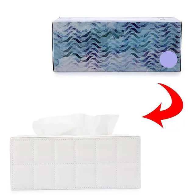 Alt view image 7 of 7 - Tissue Box Cover Rectangle,Magnetic Bottom,PU Tissue Box Holder,M | Stylish Tissue Box Cover Rectangular ,Decorative Tissue Cover for Vanity Dresser Night Stand Table Office Car ,Grid White