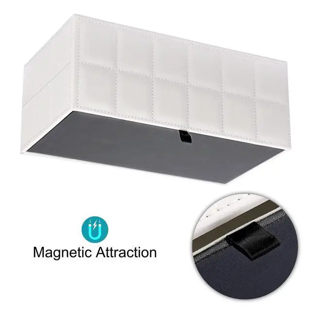 Alt view image 6 of 7 - Tissue Box Cover Rectangle,Magnetic Bottom,PU Tissue Box Holder,M | Stylish Tissue Box Cover Rectangular ,Decorative Tissue Cover for Vanity Dresser Night Stand Table Office Car ,Grid White