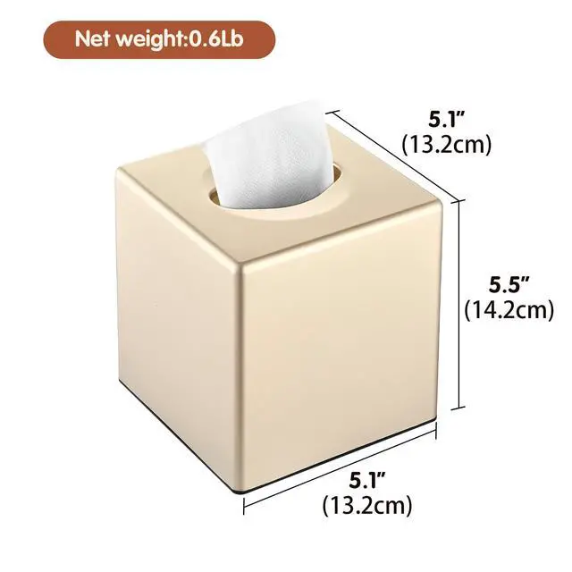Alt view image 3 of 7 - Tissue Box Cover, Decorative Modern Square Facial Storage Tissue Box Holder, Home Accessories for Bathroom Vanity Countertops, Dressers, Night Stand, Parlors and Office - Champagne Gold