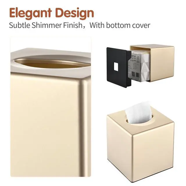 Alt view image 4 of 7 - Tissue Box Cover, Decorative Modern Square Facial Storage Tissue Box Holder, Home Accessories for Bathroom Vanity Countertops, Dressers, Night Stand, Parlors and Office - Champagne Gold