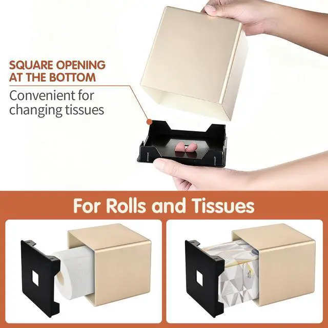 Alt view image 5 of 7 - Tissue Box Cover, Decorative Modern Square Facial Storage Tissue Box Holder, Home Accessories for Bathroom Vanity Countertops, Dressers, Night Stand, Parlors and Office - Champagne Gold