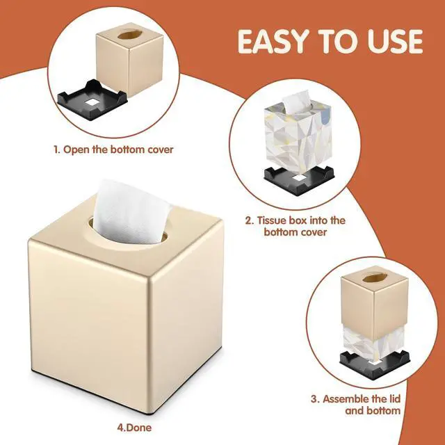 Alt view image 6 of 7 - Tissue Box Cover, Decorative Modern Square Facial Storage Tissue Box Holder, Home Accessories for Bathroom Vanity Countertops, Dressers, Night Stand, Parlors and Office - Champagne Gold